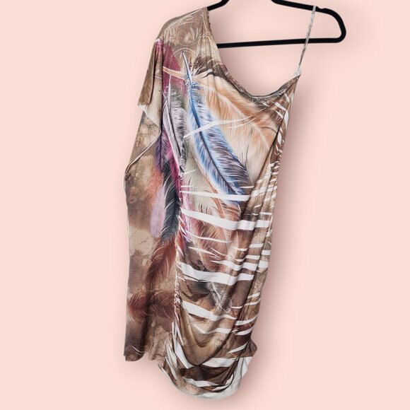 Vintage Dots one shoulder boho feather print Y2K dress size M - Picture 3 of 11
